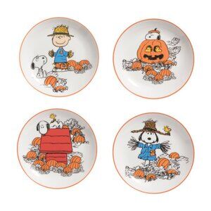 PEANUTS Snoopy HALLOWEEN 4pc Plates Appetizer Charlie Brown 6" NWT Scarecrow